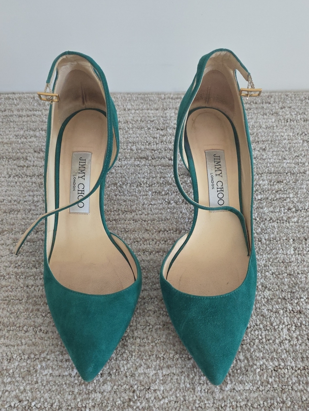 Jimmy Choo Teal Suede Pointed-Toe Ankle-Strap Pumps